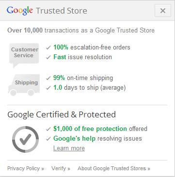 Google trusted store pop up