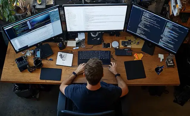 Developer at a desk with NetSuite open