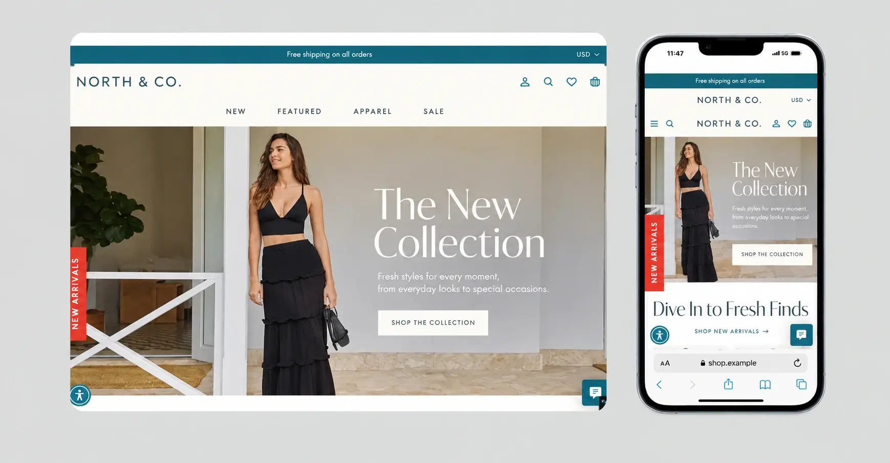 E-commerce storefront on desktop and phone